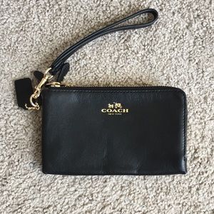 Coach black leather wristlet